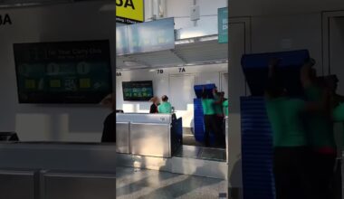 Angry passenger throws computer monitor at airline staff after missing flight