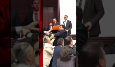 A brawl erupted in the parliament over the status of a jailed opposition figure. #Turkey #BBCNews