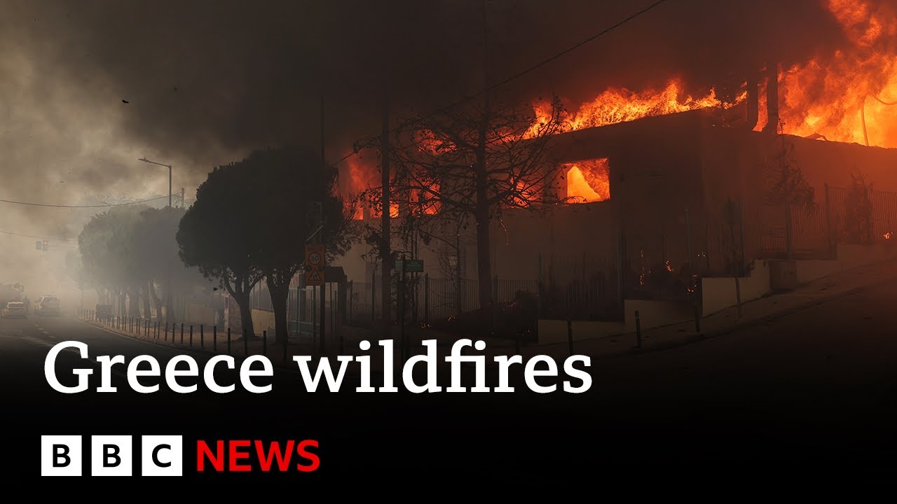 Greece wildfires force thousands to evacuate and destroy about 100 homes | BBC News