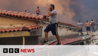 Athens wildfires continue to burn overnight | BBC News