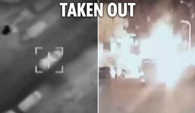 Moment two Hamas commanders are blasted by Israeli airstrike as they drive down street