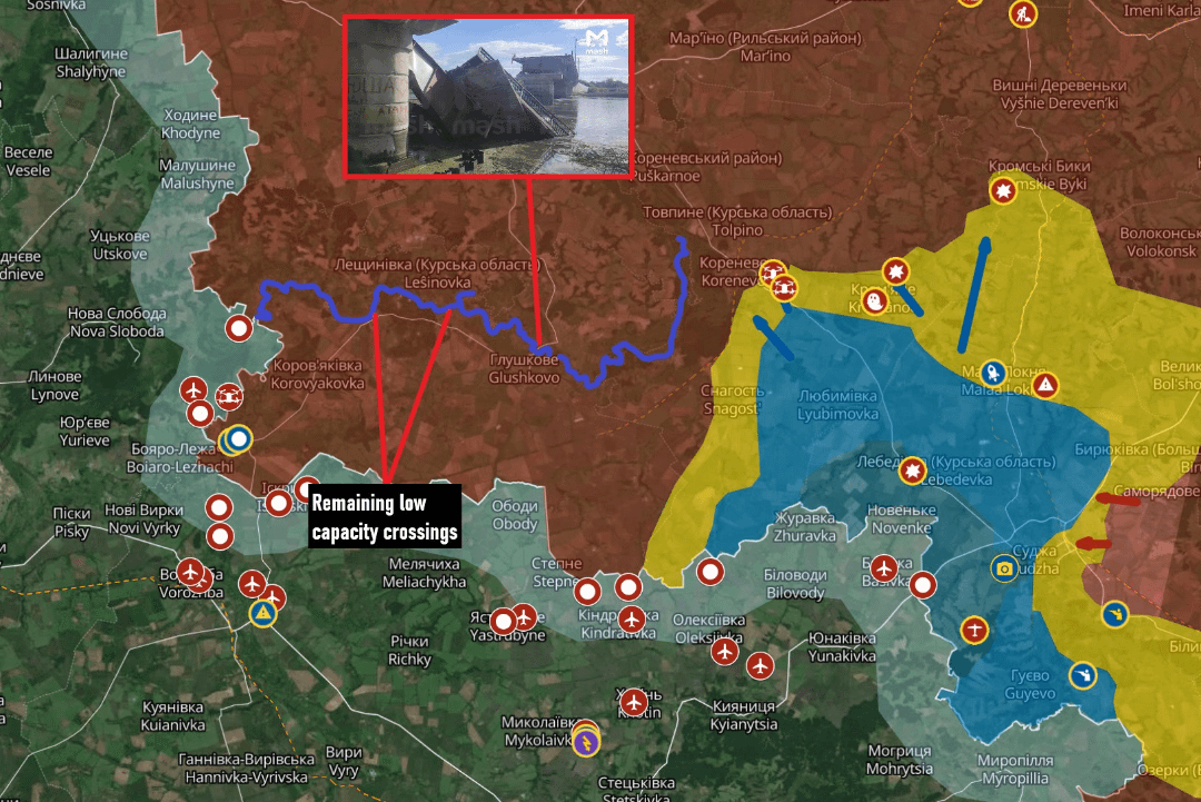 Destroying the Seym River bridge at Glushkovo, Ukrainian forces just created a highly uncomfortable situation for the remaining Russian forces south of the river. Those forces now rely on a winding route over two smaller bridges, already targeted by Ukrainian missiles.