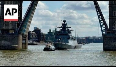 German warship on the Thames blasting 'The Imperial March'