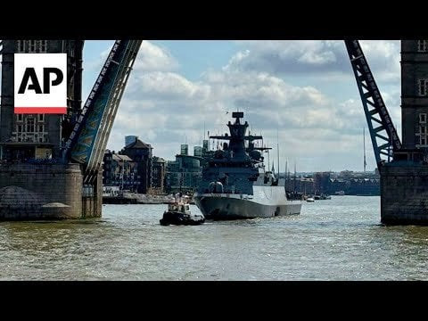 German warship on the Thames blasting 'The Imperial March'