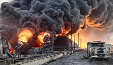 Oil Depot in Proletarsk, Rostov region, in Russia. Even after almost 3 days, the fire is still raging.