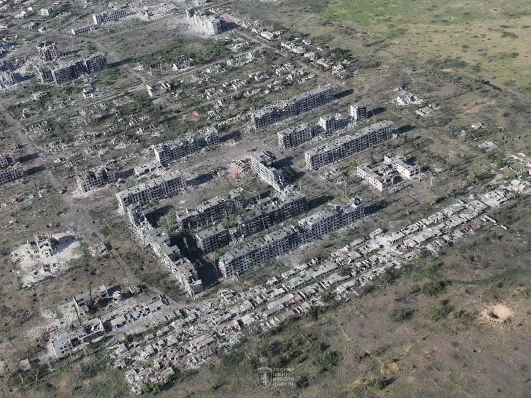 Aerial views of the completely destroyed Ukrainian city of Chasiv Yar - in the Donetsk Oblast. — It has been destroyed by Russian artillery and missile strikes.