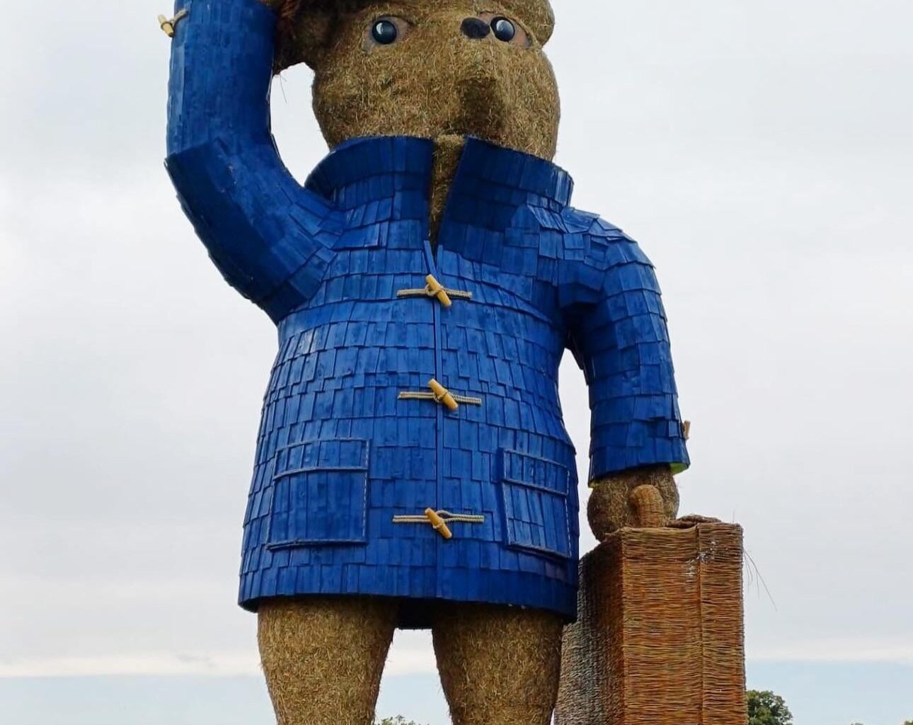 My local ice cream farm has built a 45 foot Paddington Bear out of hay bails in their field