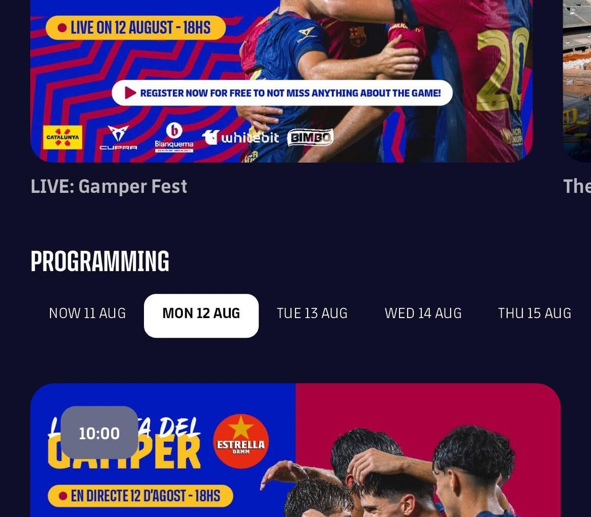 Gamper Match live for free in Barca One app