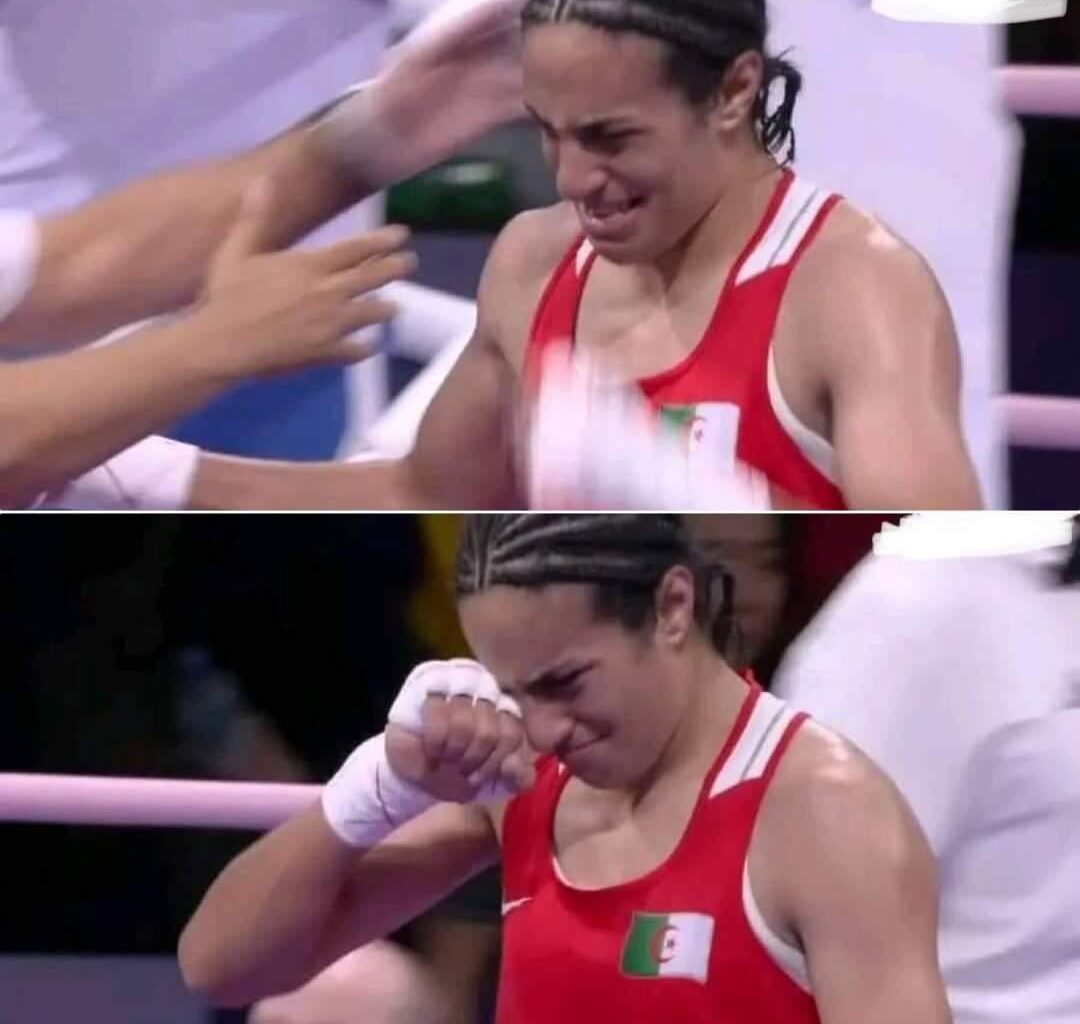 The algerien boxer crying after winning and making it to the finals