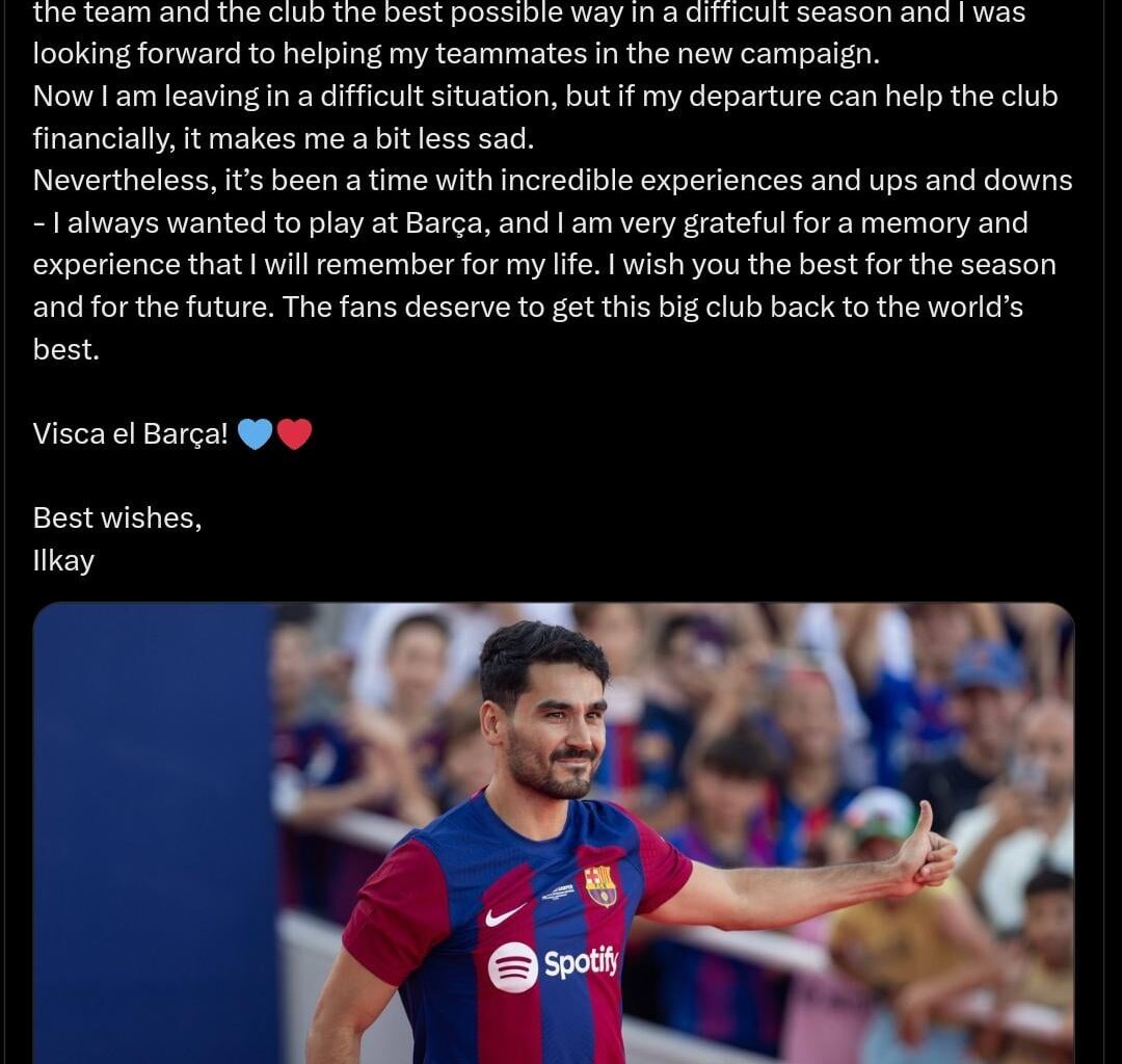 [Ilkay Gündogan] Dear culers, after just one year it’s already time to say goodbye [...]