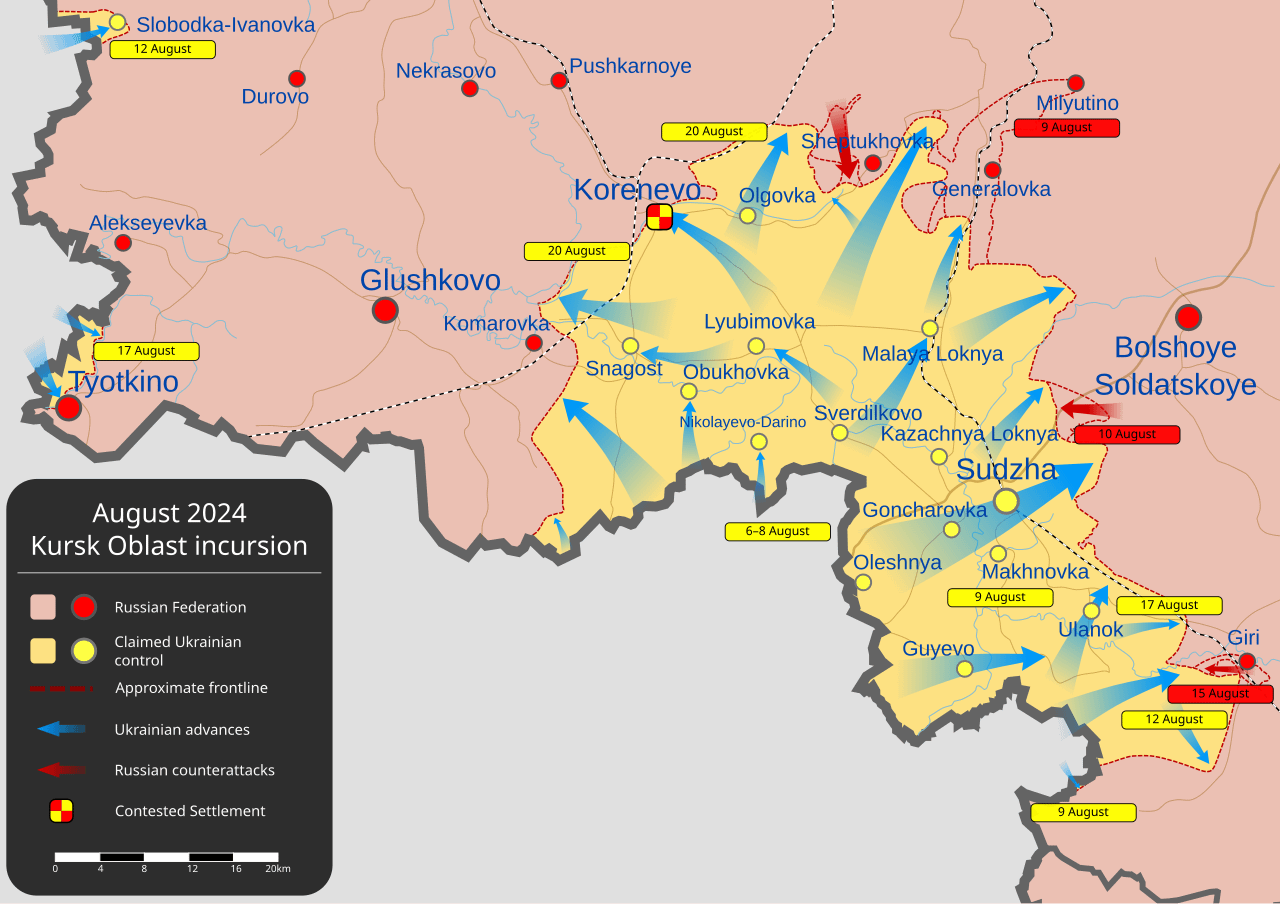 Wiki map Aug 20th Update on kursk incursion