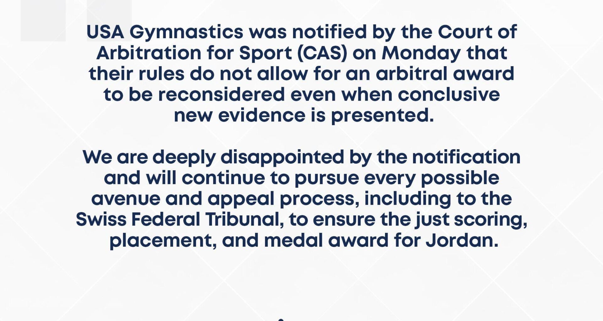 Statement from USA Gymnastics on CAS Notice: