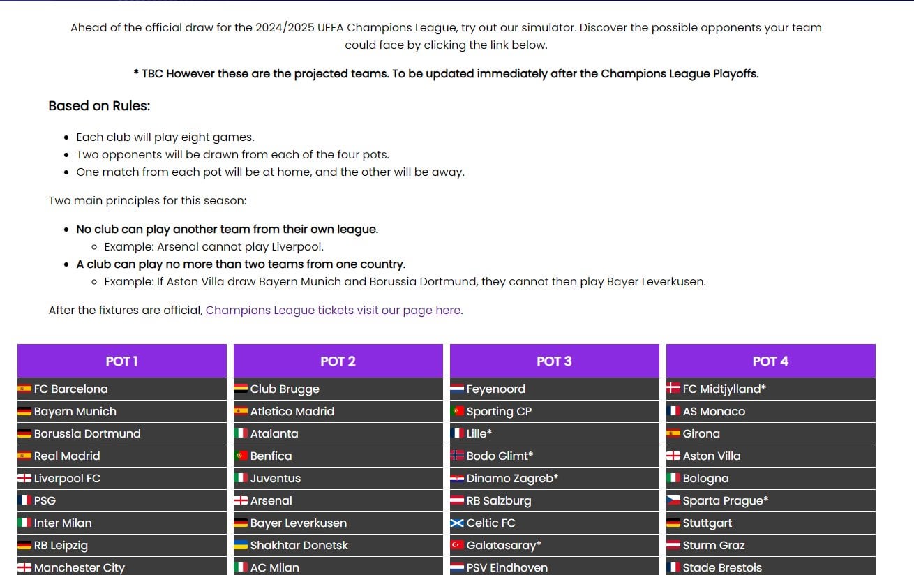 Inter UEFA Champions League Draw Simulator 2024/2025