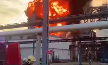 oil plant in Omsk, Russia is on fire