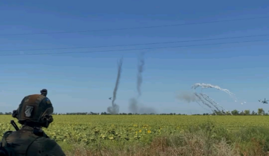 Ukrainian JTAC team observing a pair of Mi-24 attack helicopters of the Ground Forces Aviation firing rockets at a target pre-designated by them. Published on August 16, 2024 by "UTAC Team"