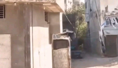 Merkava engages hamas milatant taking aim with an RPG