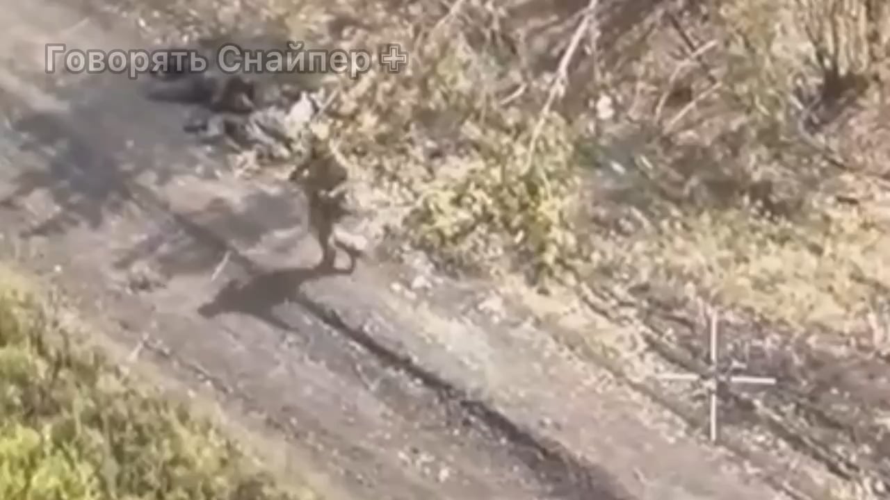 A Russian soldier tried to defend himself against a drone with an RPG.