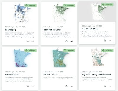 MN ArcGIS storymaps from Tim Walz’ keynote for the Esri User Conference showing various ArcGIS maps used in legislation conversations - “Uniting Minnesota | We’re All on the Map”