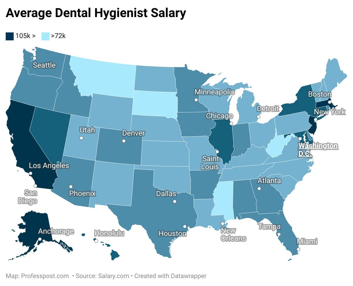 Average Dental Hygienist Salary by U.S States 2024