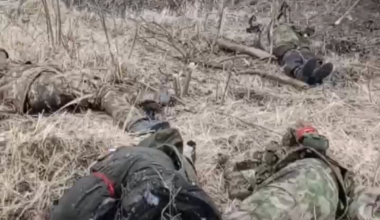 A serviceman of the Russian Armed Forces films a report for his commander on his smartphone: five soldiers of Putin's army lay down in a group as a result of an explosion on a tripwire set up by Ukrainian miners.