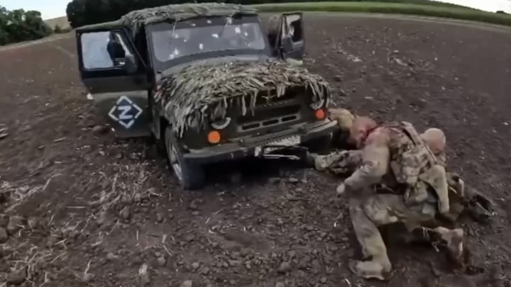 A Car carrying Russian soldiers ambushed in Kursk region