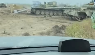 Ukrainians evacuating captured Russian equipment