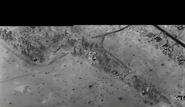 Ukrainian drone footage of an attack on a Russian 2S3 "Akatsiya" 152-mm self-propelled gun using long-range loitering munitions. Donetsk Oblast.