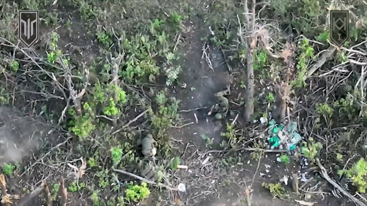 Bird's eye view of Russian assault squad killed in close combat firefight