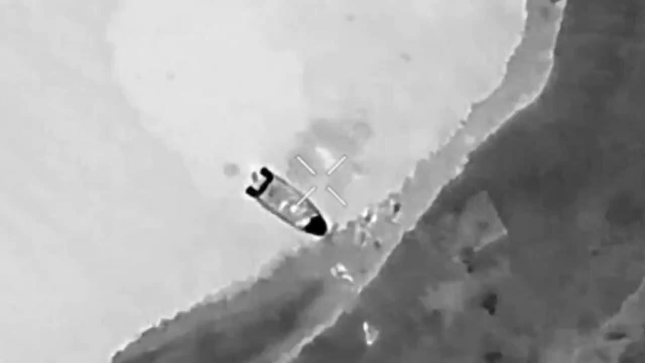 UA Recon Strike Group Hora ("Hora Group") spotted two groups of Russian soldiers mooring a boat, who are targeted w/ a munition drop. The boat floats away and is lost, and the surviving Russians are targeted with further munition drops over the next hours. [Archival] Published August 5, 2024