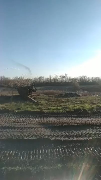 Ukrainian Mi-24s fire unguided missiles at Russian positions, which are also simultaneously fired on by artillery.