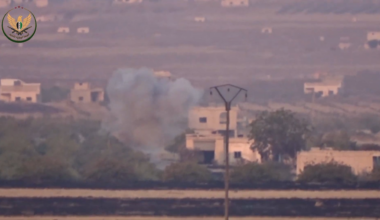 NLF ATGM strike on a large gathering of pro-Gov fighters, purported to be Hezbollah - Tal Tarai, Idlib - 2019