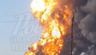 A massive explosion happened at the oil depot in Proletarsk, Rostov region, Russia which was struck by drones yesterday the 18th. 18 fire fighters were injured.