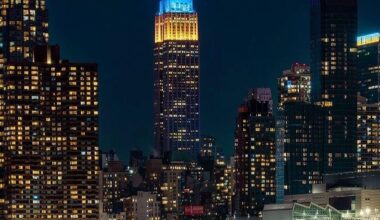 Tonight the Empire State Building in New York City shines blue and yellow in honor of Ukrainian Independence Day