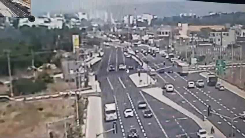 the moment an Iron Dome interceptor missile malfunctioned and hit a highway in Israel today, critically injuring at least one person inside his car (according to IDF)