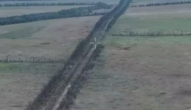 Drone footage claimed to show a Russian soldier walking a few steps behind his comrade before shooting him in the back, filmed by the aerial reconnaissance of the 135th Battalion of the 114th Territorial Defense Brigade