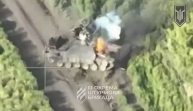 Footage of a Ukrainian FPV attack on a Russian MT-LB with an RBU-6000 Smerch-2 213-mm caliber Soviet anti-submarine rocket launcher installed on top.