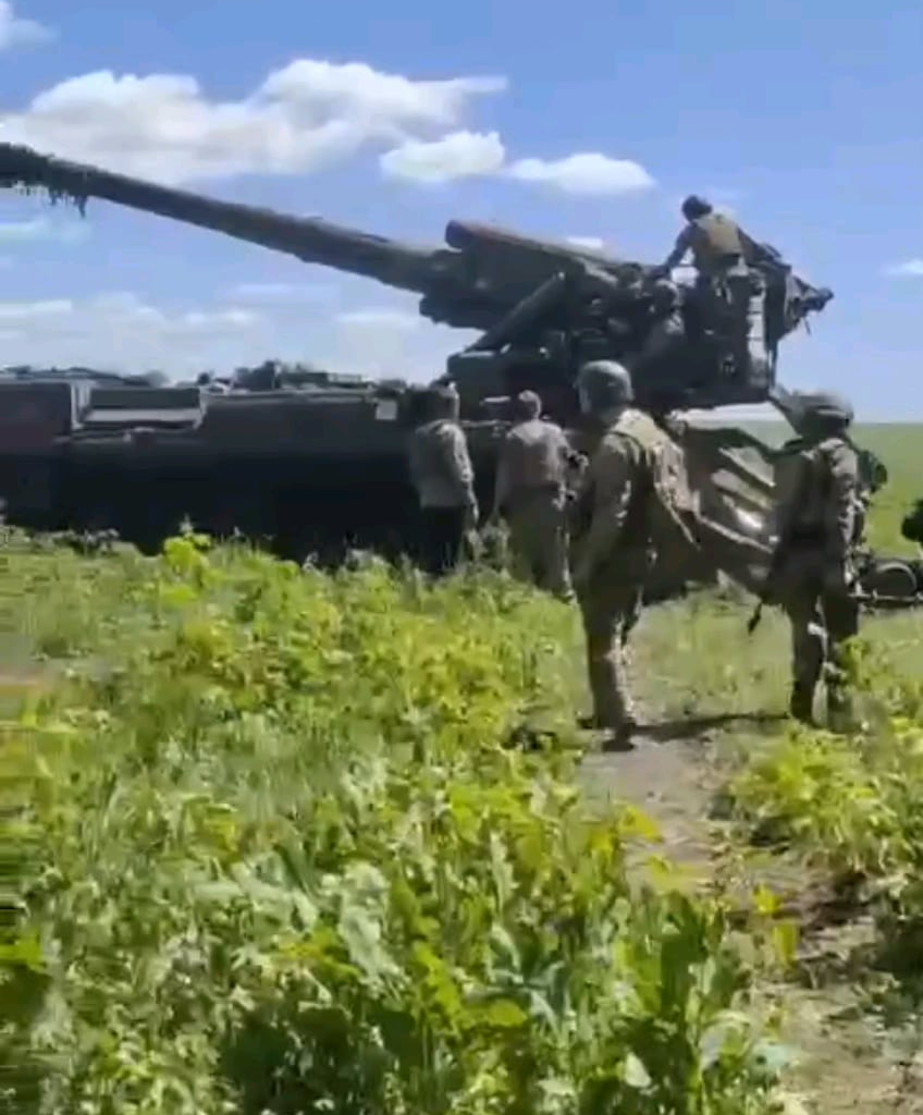 2S7 Pion firing American-made 203mm ammunition against Russian targets. 43rd Artillery Brigade (Date not specified in 2024)