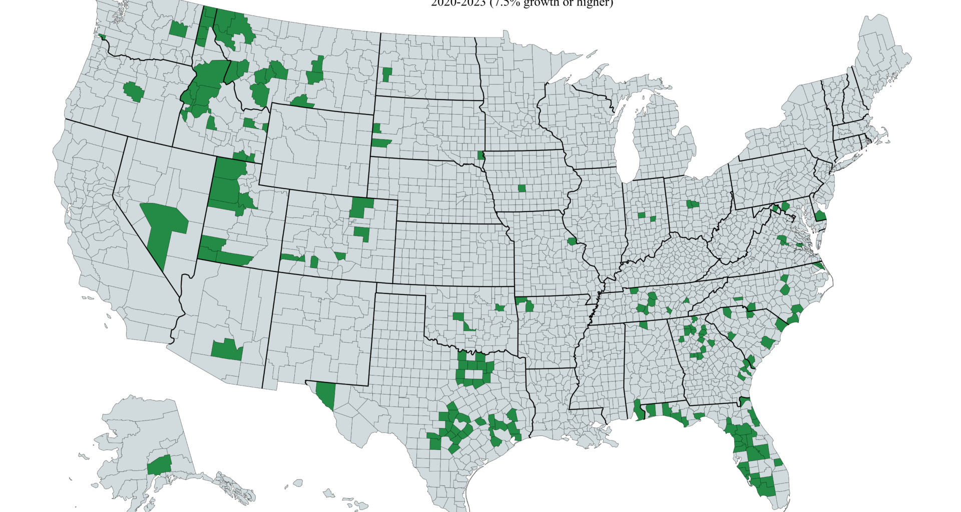 The fastest growing counties in the United States, 2020-2023 [OC]