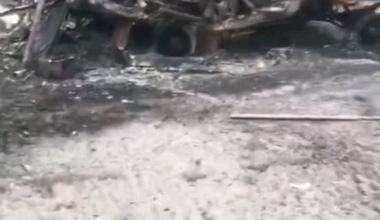 Destroyed column of Russian vehicles and equipment that was supposed to build a pontoon crossing over the Seym River near the village of Zvannoe, Kursk region.