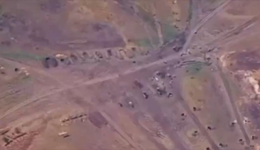 Drone footage of a Ukrainian M142 HIMARS strike on a Russian training ground using M30A1 rockets. Zaporizhzhia Oblast.