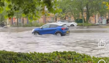 Bus still stops to let on passengers despite flood