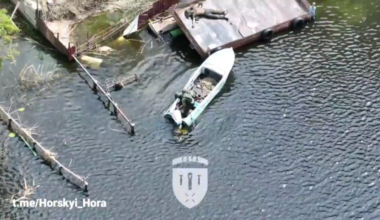 Drone dropped grenade strike lands near a Russian boat sending occupants into panic, follow up strikes decimate multiple soldiers. Video by Ukrainian drone unit "Horskyi Hora". (No Repost! Full video of the leaked footage from last year) Warning: NSFW!!!