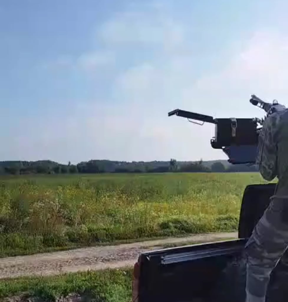 Ukrainian technical shooting at a Russian drone