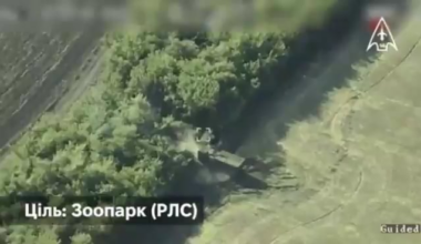 Ukrainian drone footage of another Russian Zoopark-1 counter-battery radar system getting hit by a rocket fired from an M142 HIMARS.