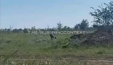 Russian Sapper throws anti-tank mine