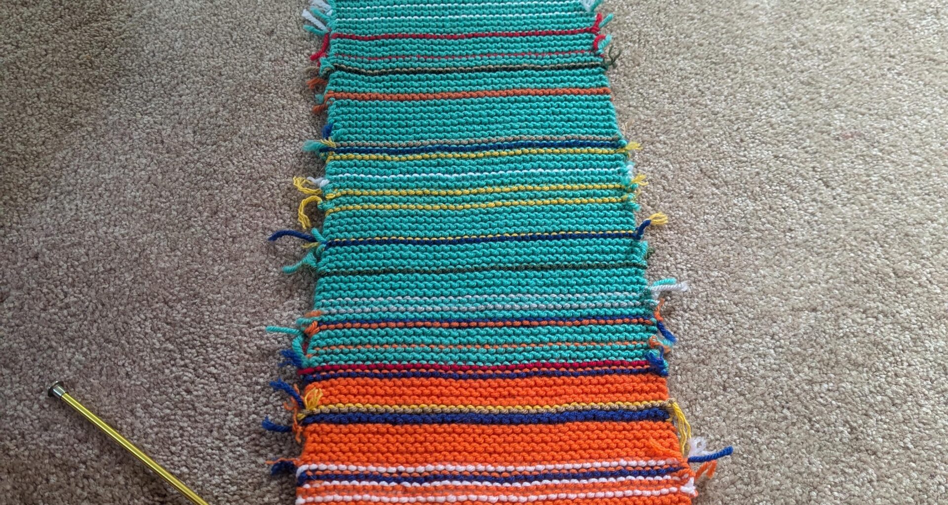 I've knitted one row each week for 7 years. Color = my physical location [OC]