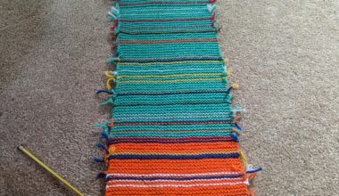 I've knitted one row each week for 7 years. Color = my physical location [OC]