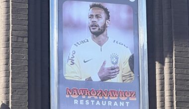 Kurdish restaurant in Middlesbrough with a photo of Neymar singing the Brazilian national anthem