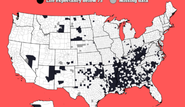 [OC] US Counties With a Life Expectancy Below 75