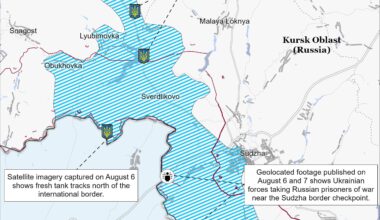 Map of Ukrainian advances confirmed by the Institute for the Study of War. Continuation of mechanized advances in several directions during August 7, 2024.